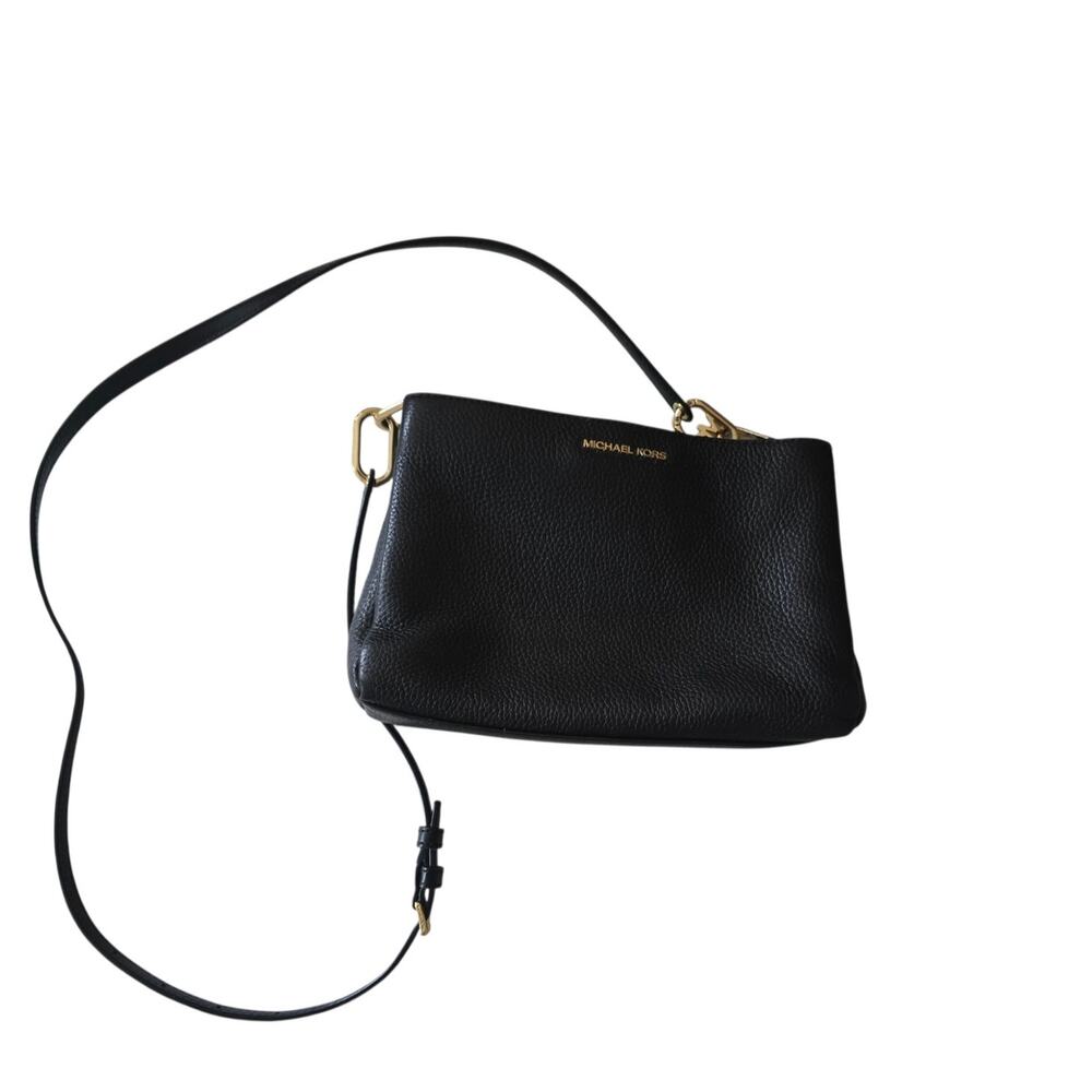 Michael Kors Signature Trisha Pebbled Leather Crossbody Black With Defect - Picture 1 of 7